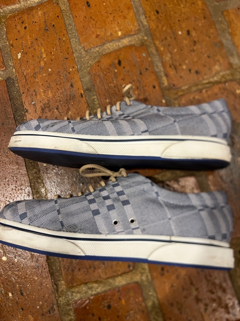 Burberry Unisex Blue Check Canvas Sneakers with Tan Laces - Picture 5 of 13